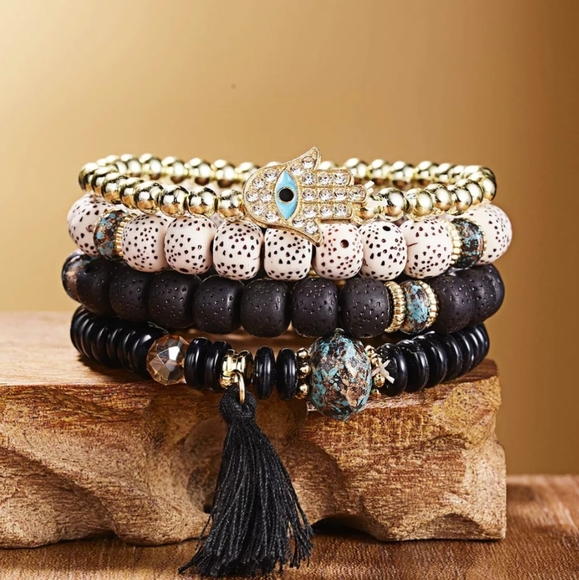 Jewelry - Beaded Evil Eye Hamsa Hand Charm Bracelet